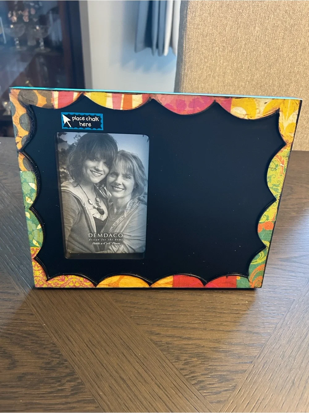 Black Chalkboard Frame with Colorful Scalloped Trim. NWT